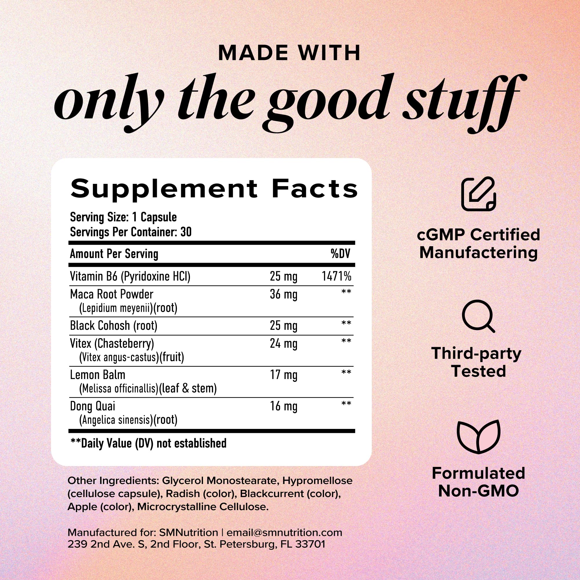 SMNutrition fórmula refinada no-GMO y fabricada en instalaciones cGMP