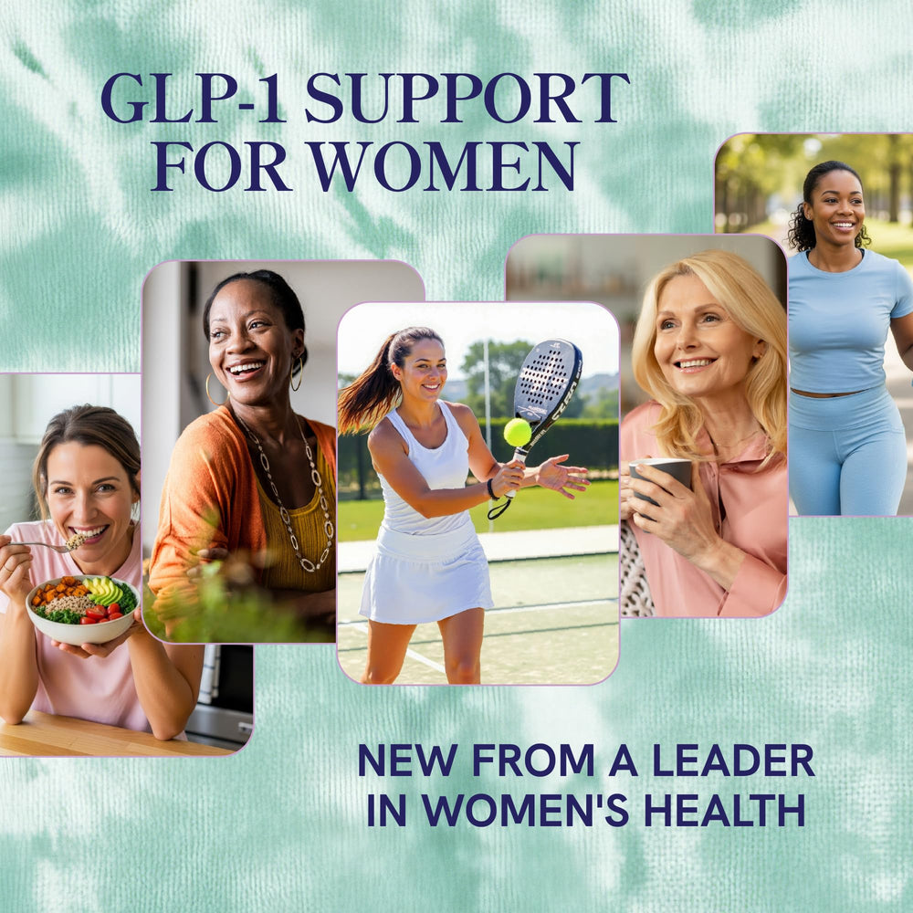 SMNutrition GLP-1 Women bottle and capsules on a counter for daily use.