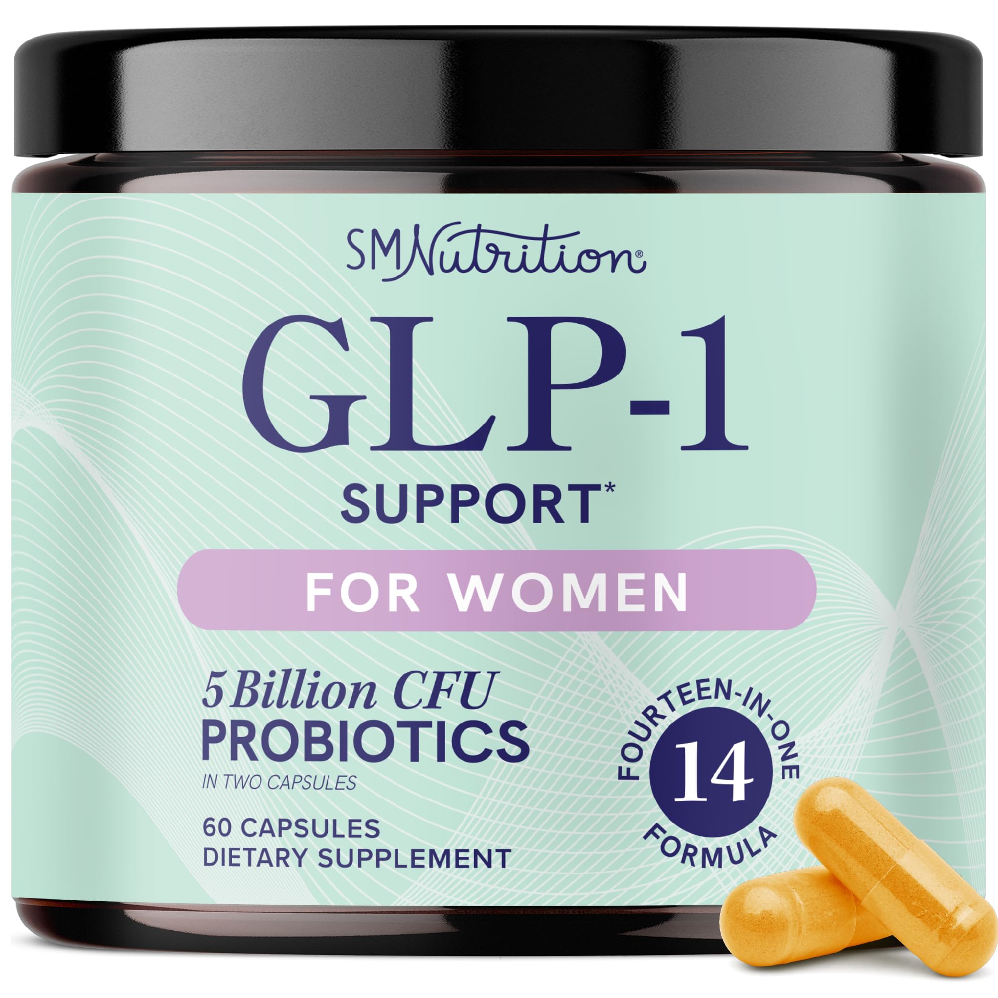 SMNutrition GLP-1 Women bottle shows convenient daily capsules for metabolic balance.
