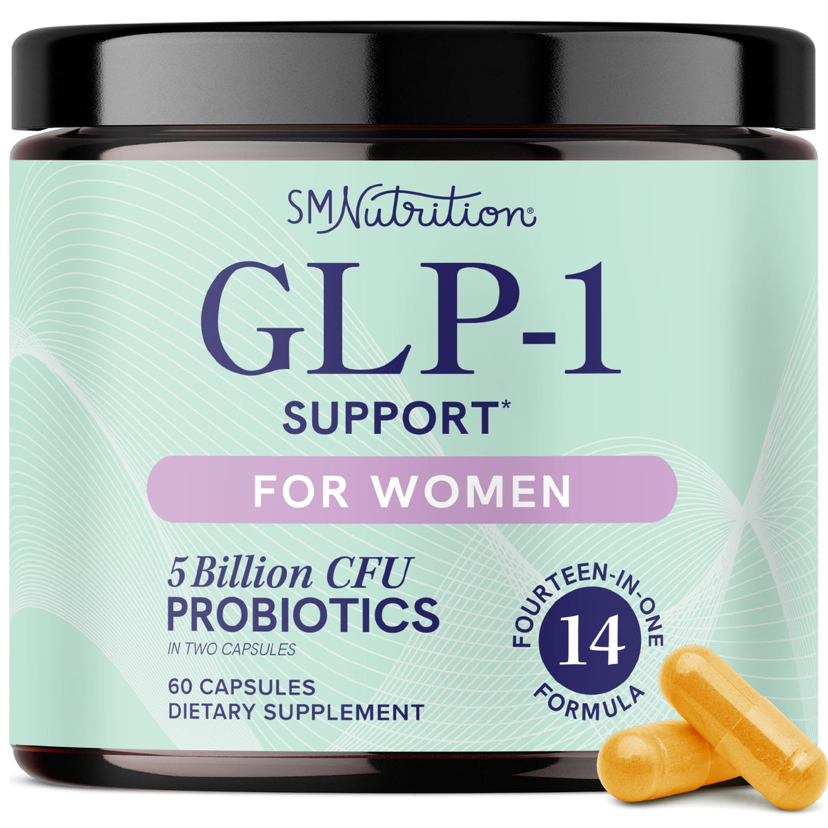 SMNutrition GLP-1 Women bottle shows convenient daily capsules for metabolic balance.