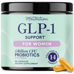 SMNutrition GLP-1 Women bottle shows convenient daily capsules for metabolic balance.