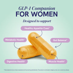 SMNutrition GLP-1 Women label detail emphasizes non-GMO and gluten-free formulation.