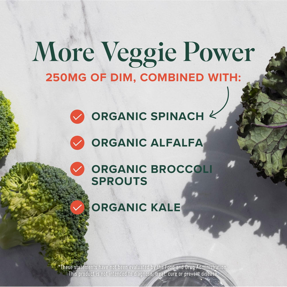 Gluten-free certification icon on packaging highlights allergen-friendly DIM formula.
