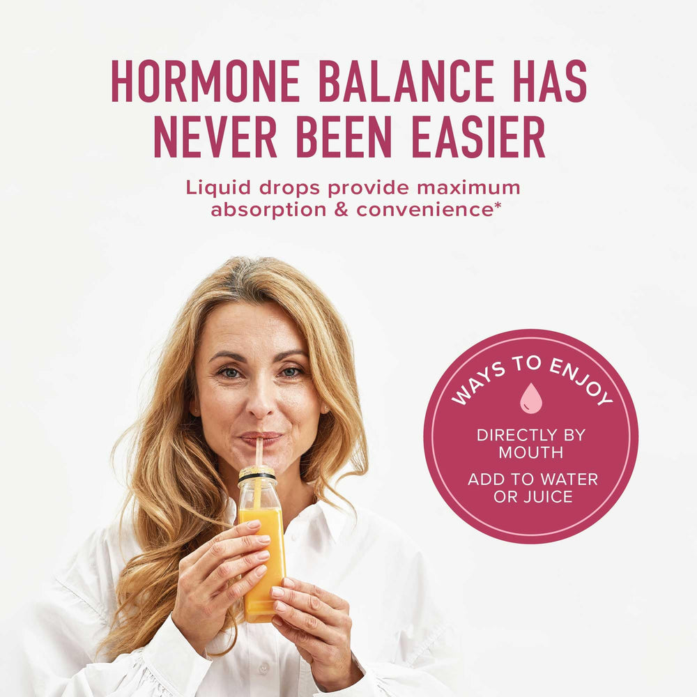 SMNutrition Hormone Balance label closeup communicates vegan, alcohol-free formula.