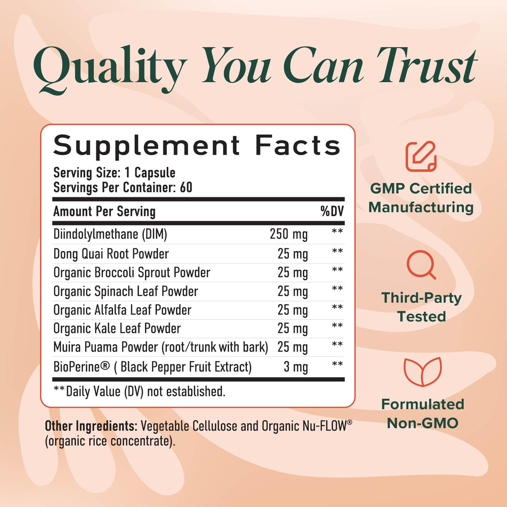 60-count DIM bottle graphic showing menopause wellness support options.