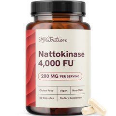 SMNutrition nattokinase 4000 FU bottle with label showing high-potency formula