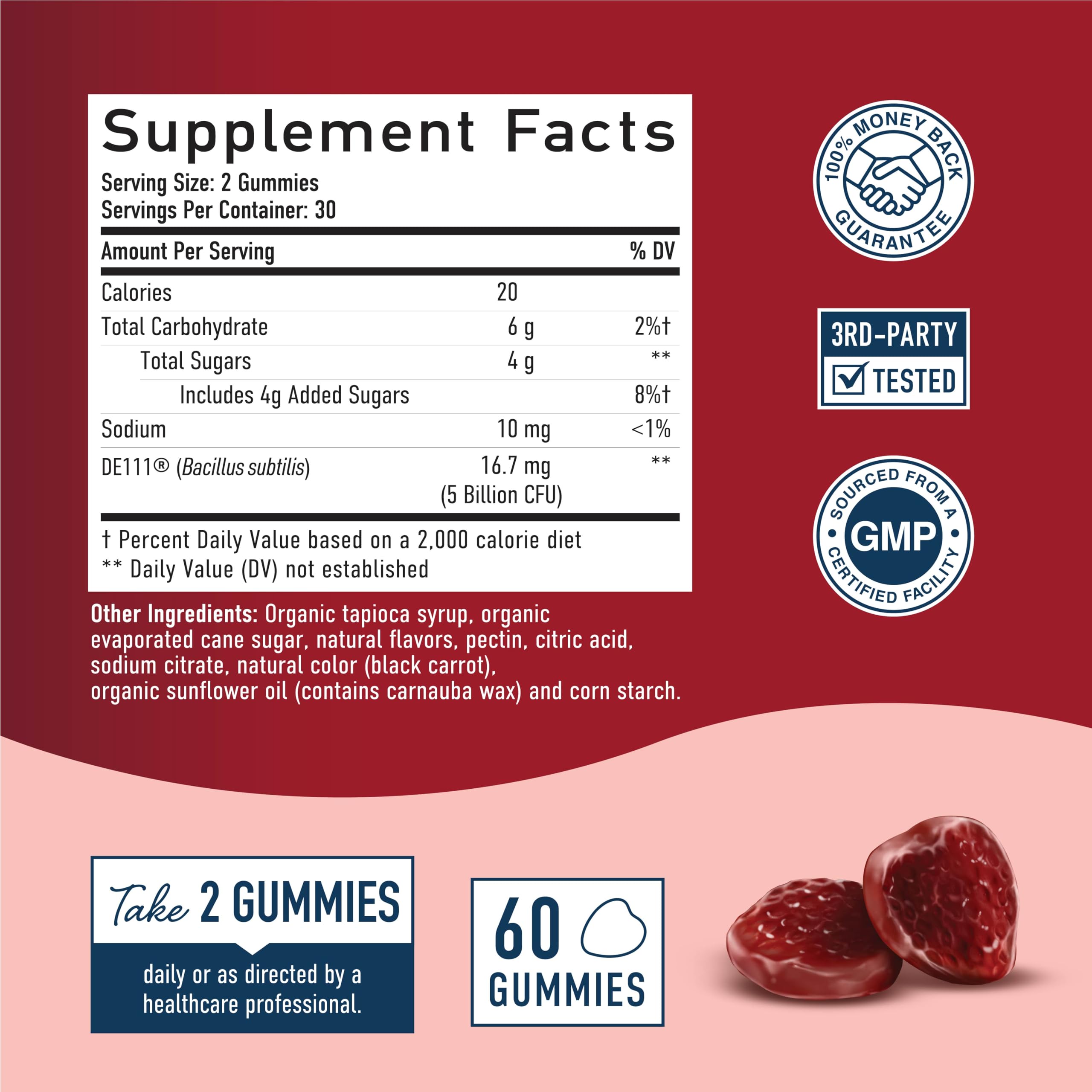 SMNutrition Organic Probiotics Gummies 60-count packaging showing shelf-stable design