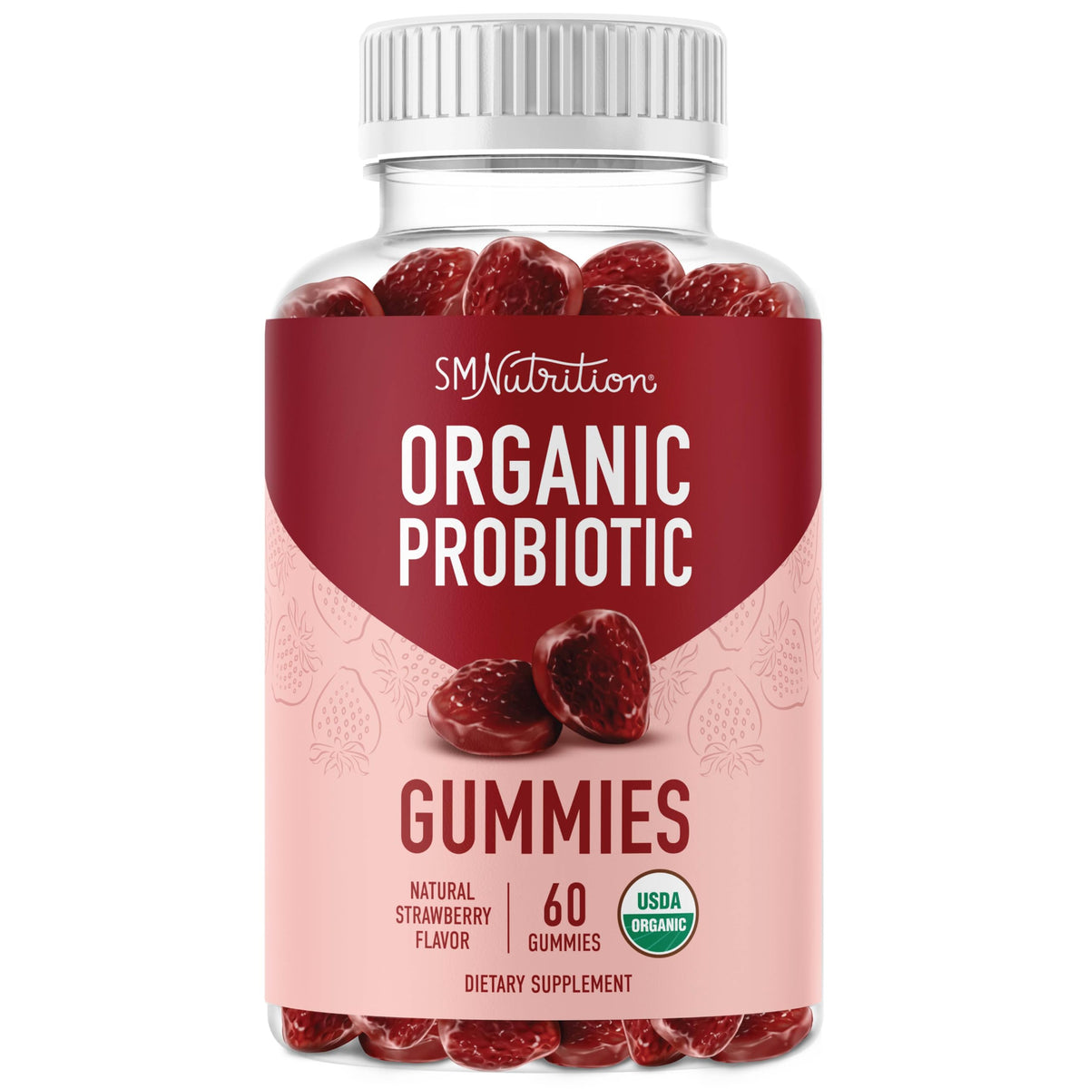 SMNutrition Organic Probiotics Gummies bottle front for daily immune support
