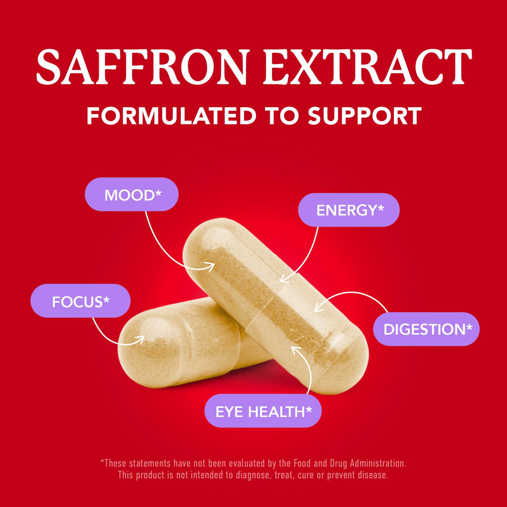 SMNutrition saffron capsules close-up, golden hue, emphasizing daily intake.