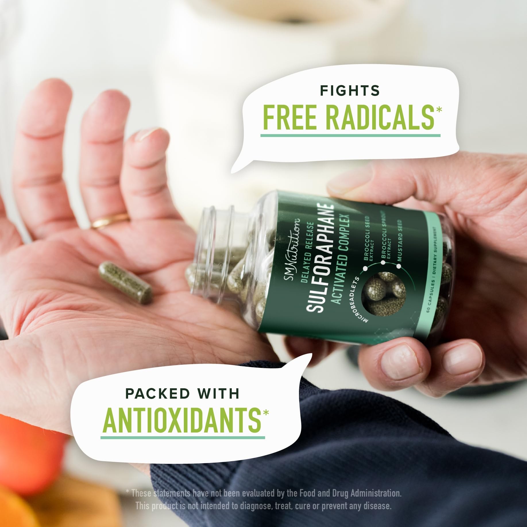 SMNutrition supplement scoop releasing microbeads for precise daily dosing.