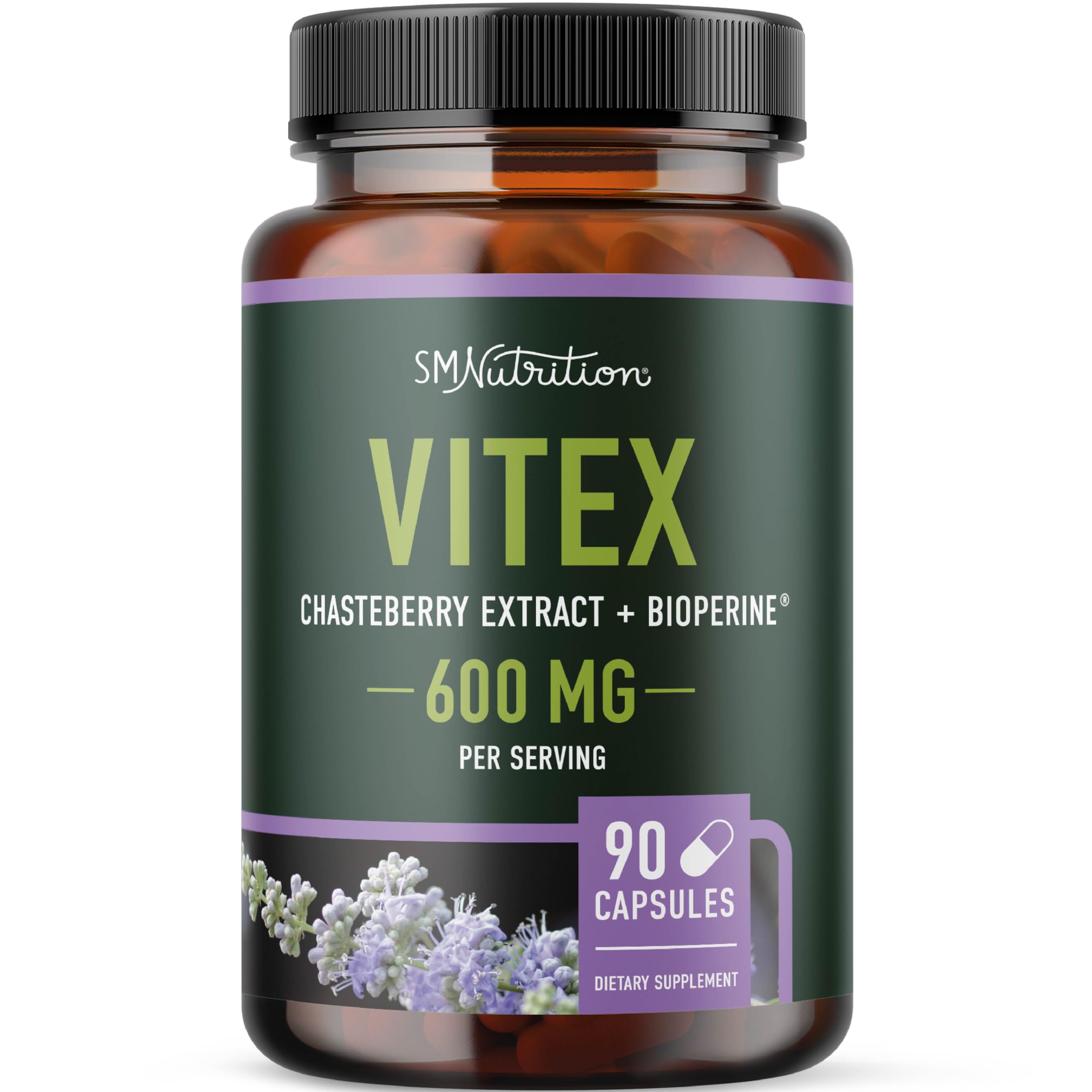 SMNutrition Vitex chasteberry bottle promotes daily hormone balance and PMS support.