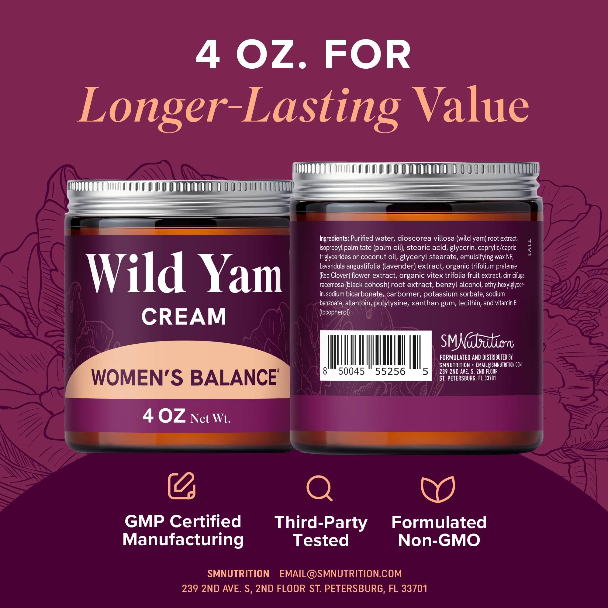 SMNutrition Wild Yam Cream packaging and ingredient list.