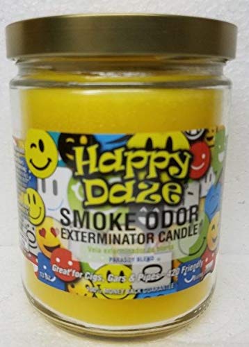 Smoke Odor Exterminator 13oz jar candle close-up highlights long burn time up to 70 hours.