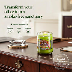 Smoke Odor Exterminator 70-hour burn time candle for long-lasting freshness.