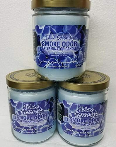 Close-up of Smoke Odor Exterminator Blue Serenity jar candle showing even burn and long-lasting aroma.