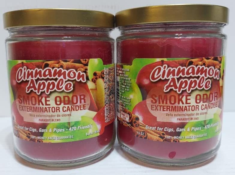 Smoke Odor Exterminator Cinnamon Apple jar candle, pack of 2 for odor removal.