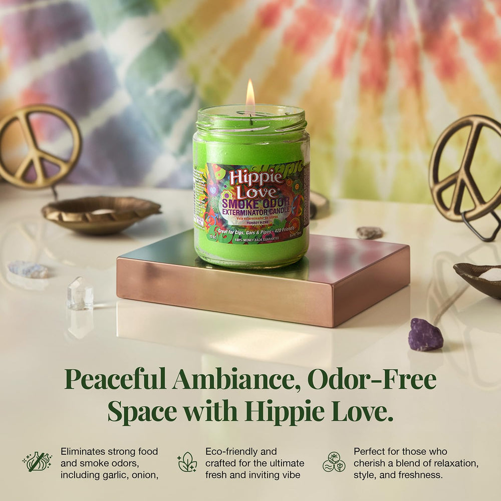 Smoke Odor Exterminator enzyme-based formula candle for odor control.