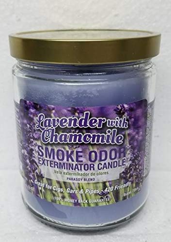 Smoke Odor Exterminator Lavender Chamomile 13oz jar candle burn area highlighting ambience