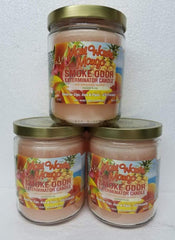 Smoke Odor Exterminator Maui Wowie Mango jar candle with a tropical scent that helps reduce smoke odors.