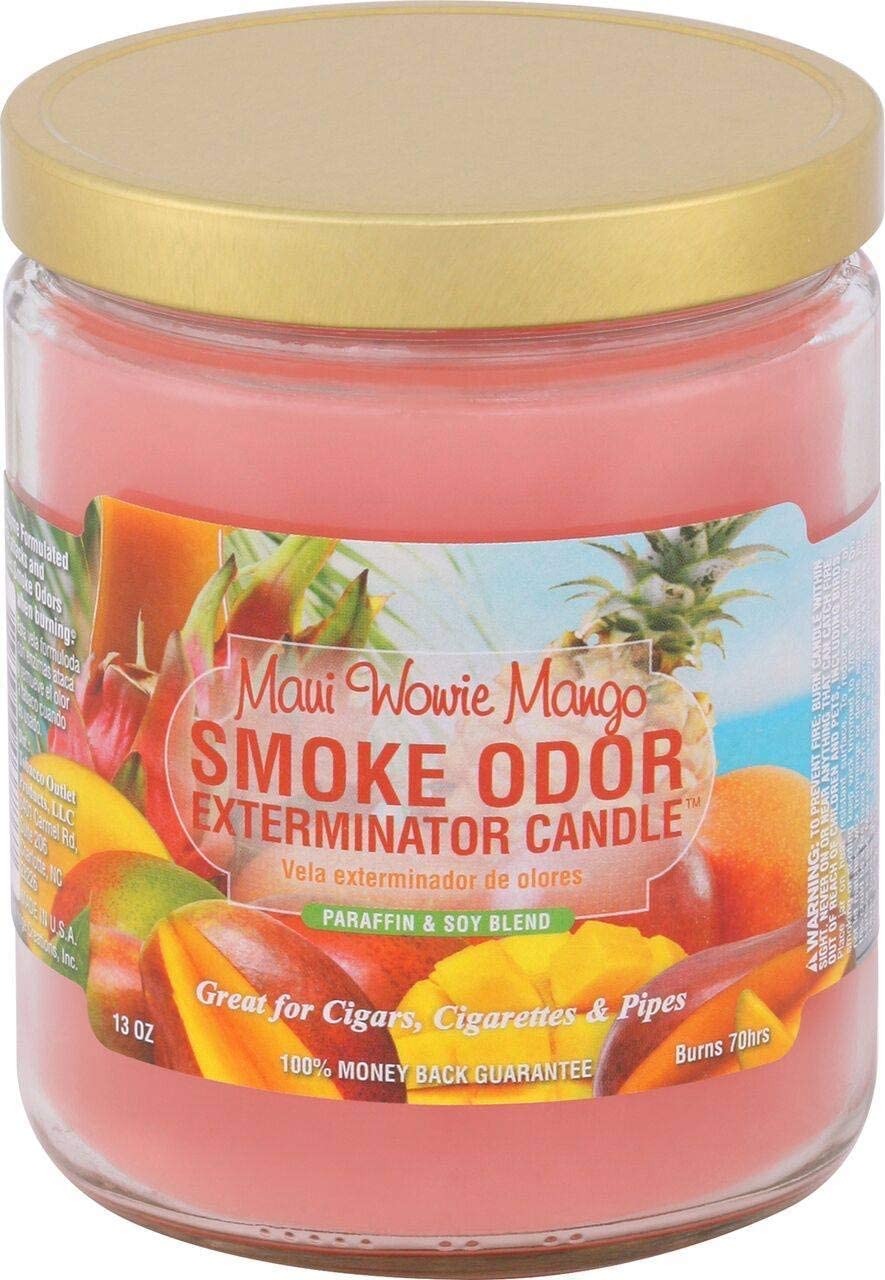 Smoke Odor Exterminator Maui Wowie Mango jar candle unlit on counter ready to refresh spaces