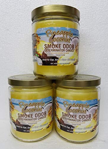 Smoke Odor Exterminator Pineapple & Coconut jar candle showing the 13oz jar and odor-eliminating formula.