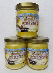 Close-up of Smoke Odor Exterminator Pineapple & Coconut jar candle highlighting long burn time.