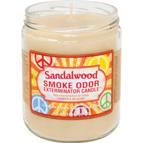 Smoke Odor Exterminator sandalwood jar candle removes odors from the air for a cleaner space.