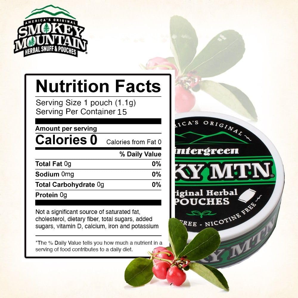 Smokey Mountain Arctic Mint pack display shows tobacco-free snuff option.