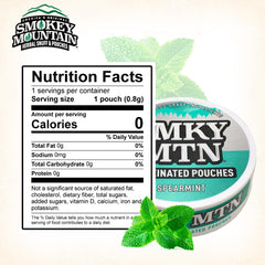 Smokey Mountain caffeine pouches Arctic Mint close-up emphasizing natural energy boost
