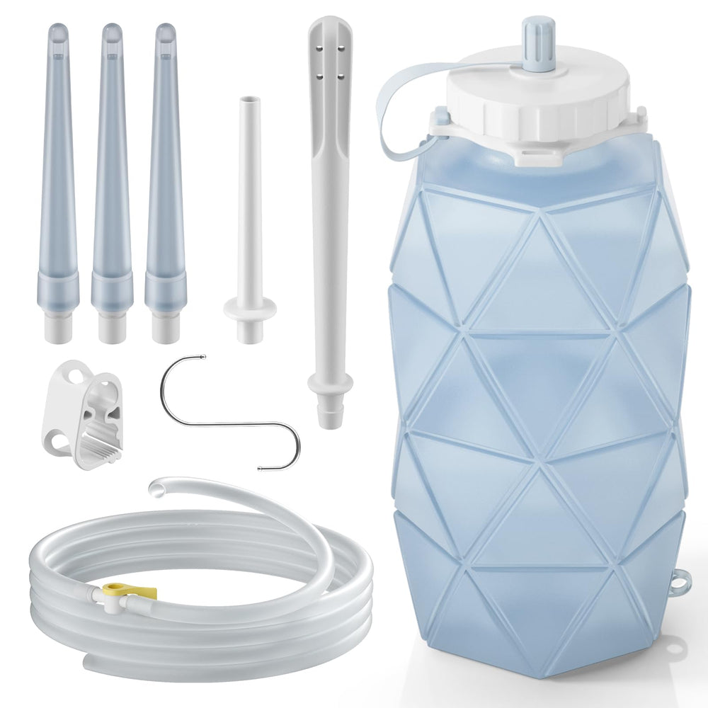 Smokitcen collapsible silicone enema bag in folded form for easy storage.