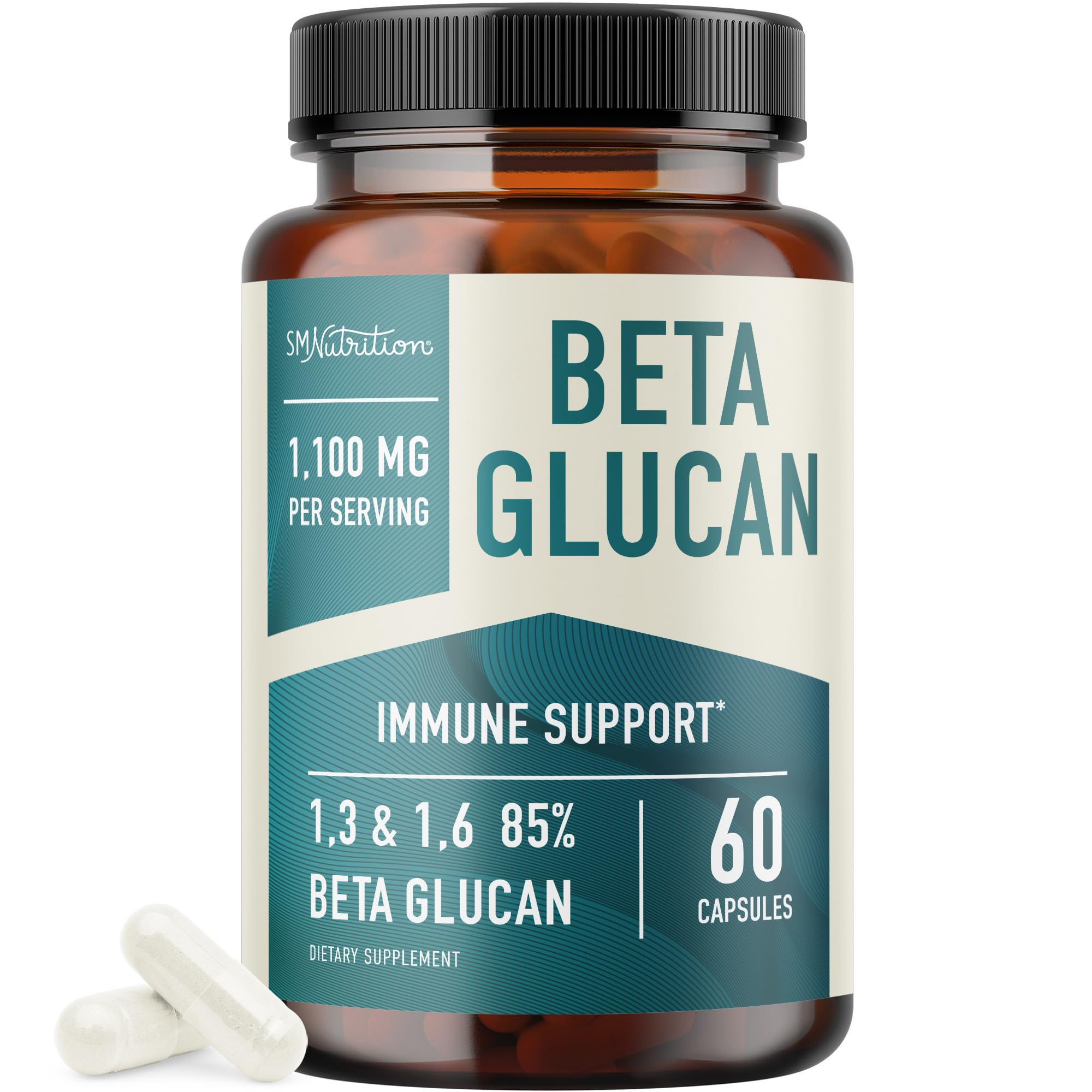 Smoky Mountain Naturals Beta Glucan 1100mg bottle label; potential daily wellness support.