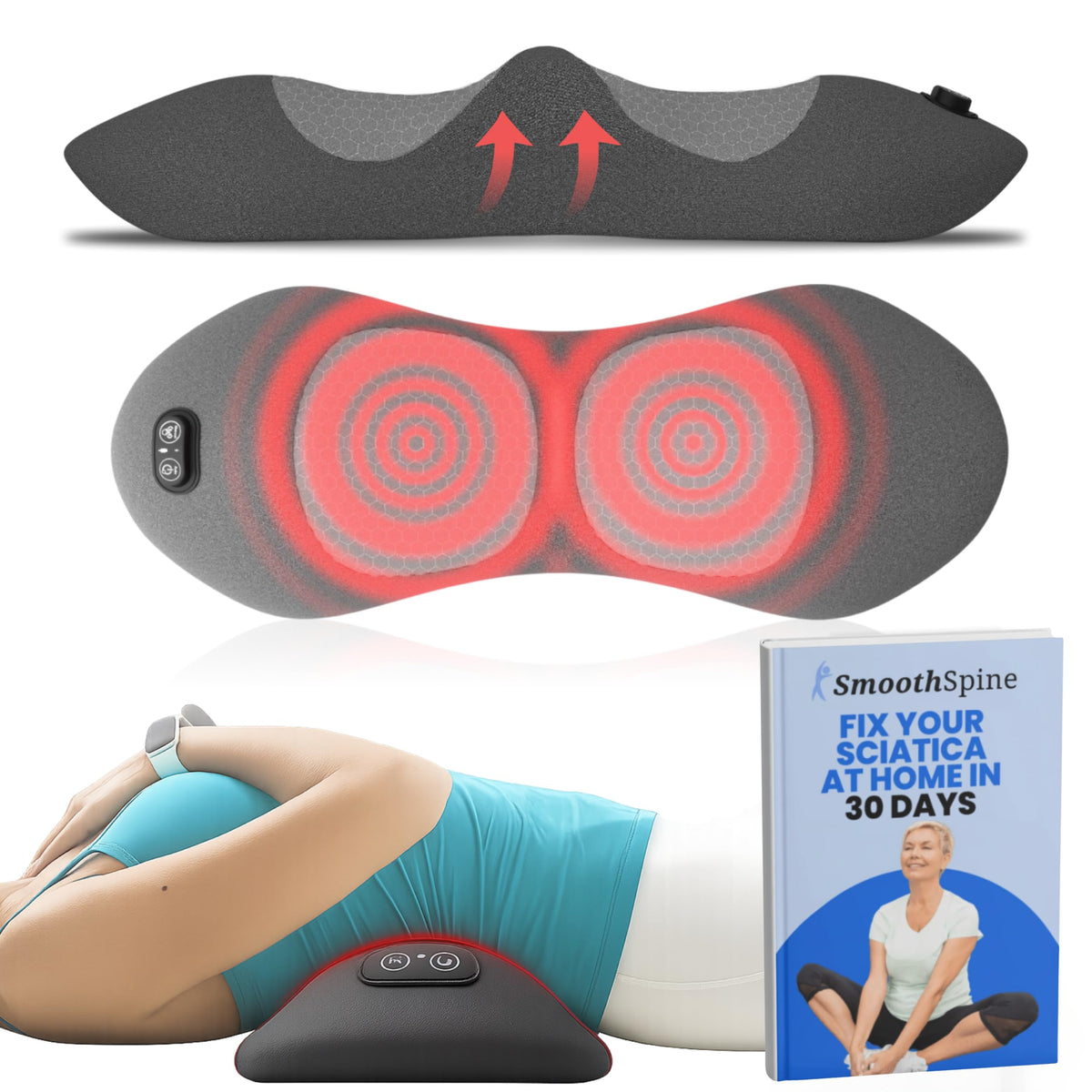 SmoothSpine triple fusion back massager heat for soothing warmth and relief at home.