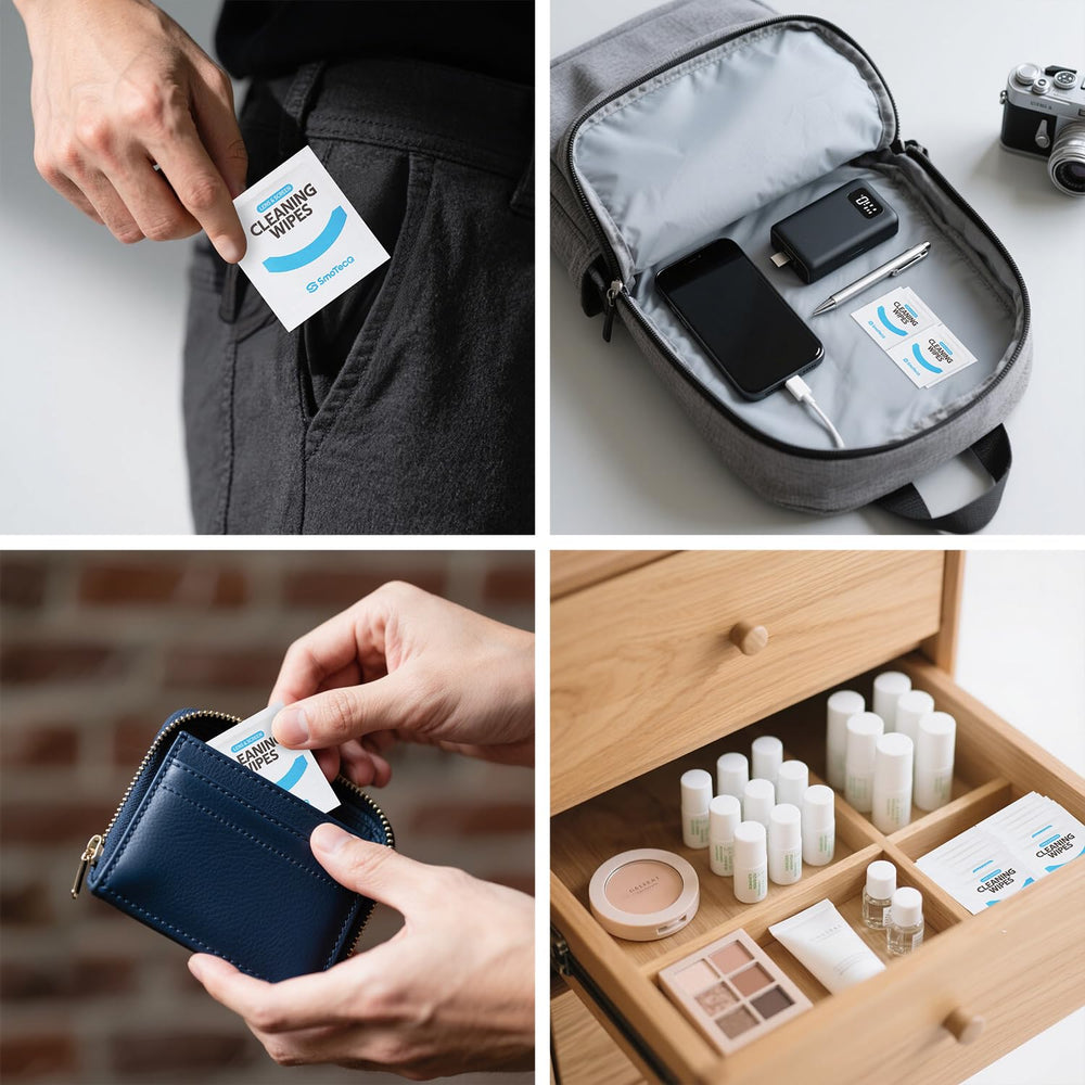 Versatile cleaning kit for optics and screens with anti-static properties.