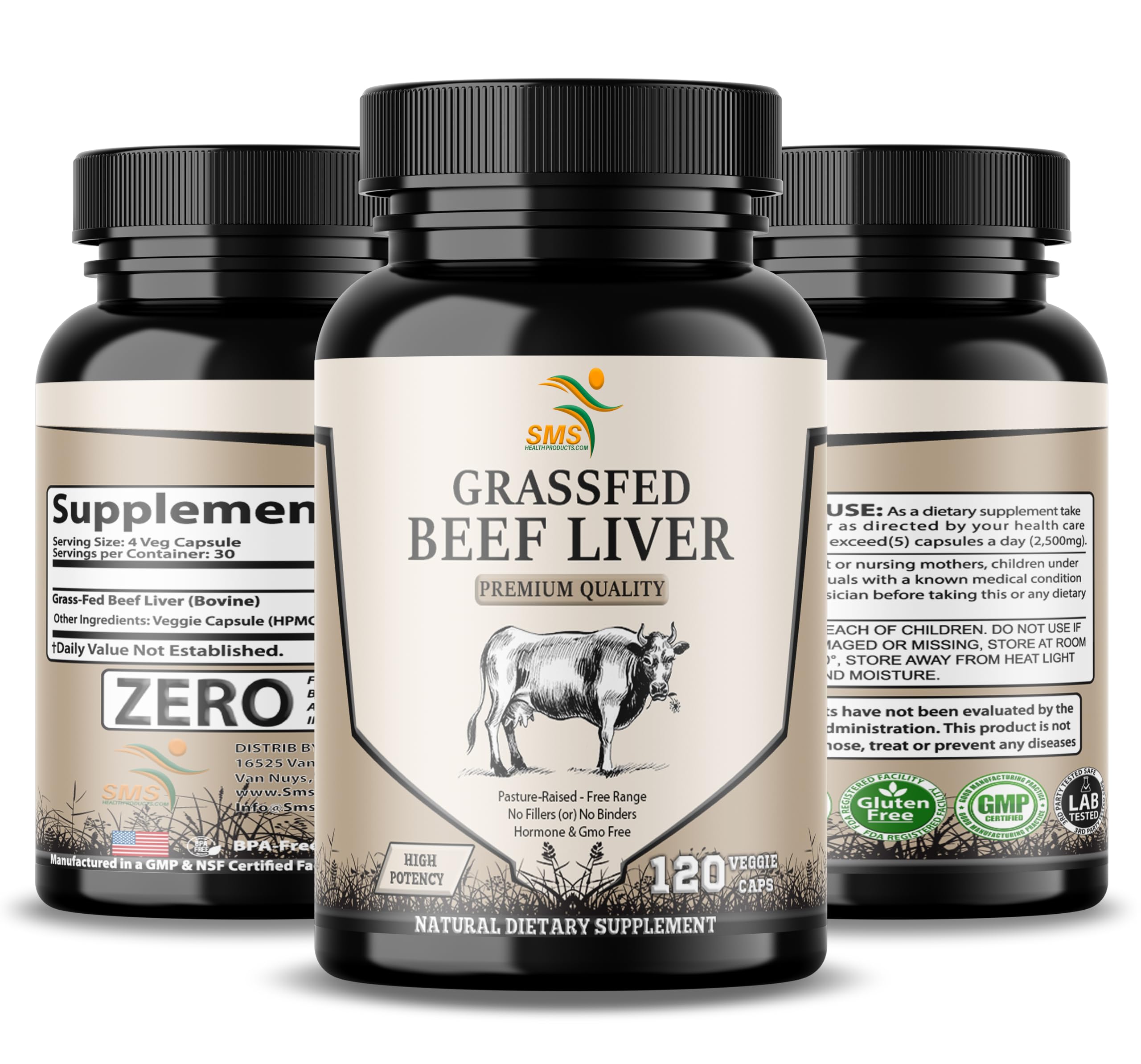 SMS Health Products foil-sealed bottle communicates freshness and product integrity