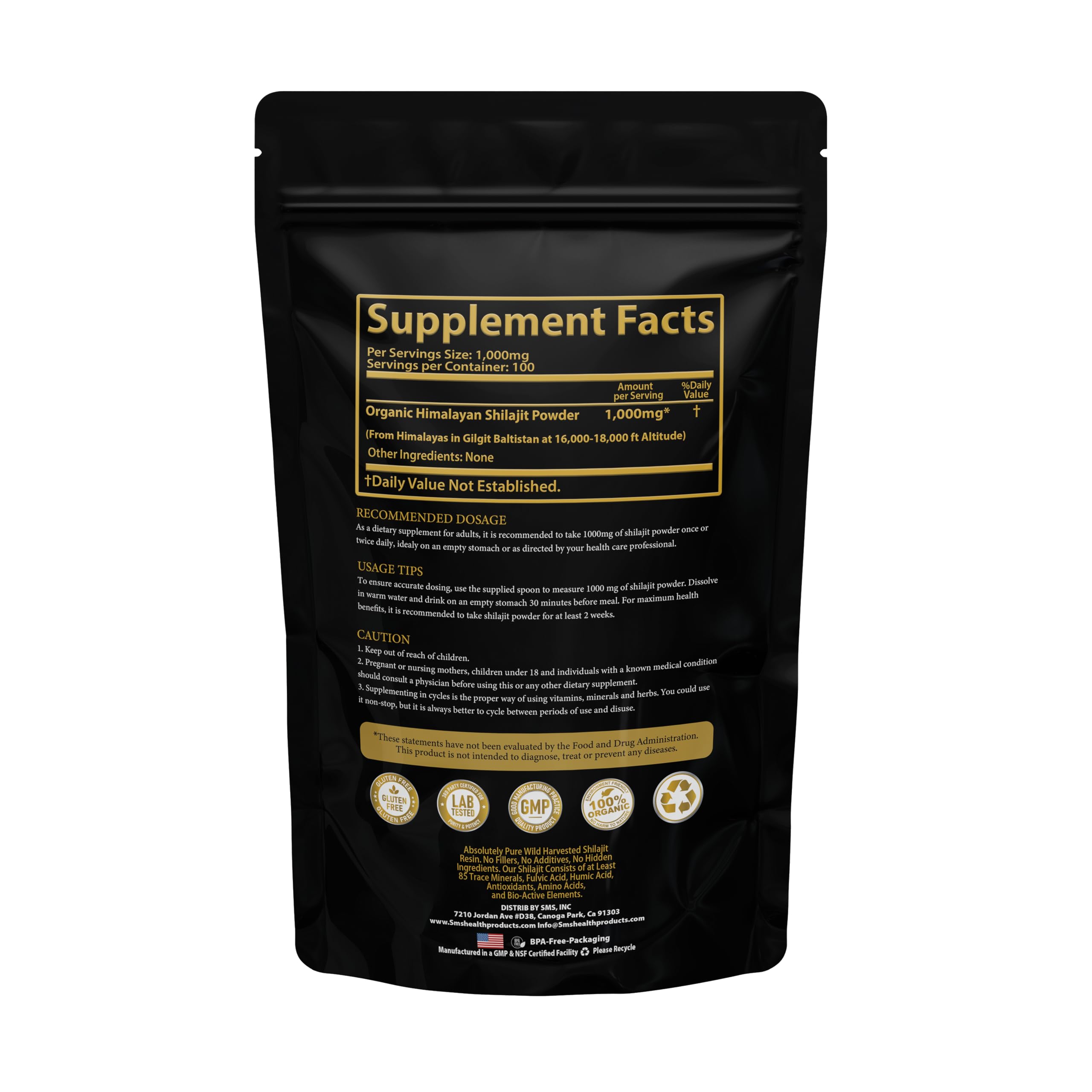 Shilajit powder added to smoothie by SMSHEALTHPRODUCTS for daily use