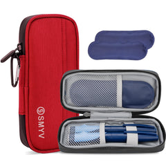 Estuche SMYV para insulina en viaje, compacto y color rojo.