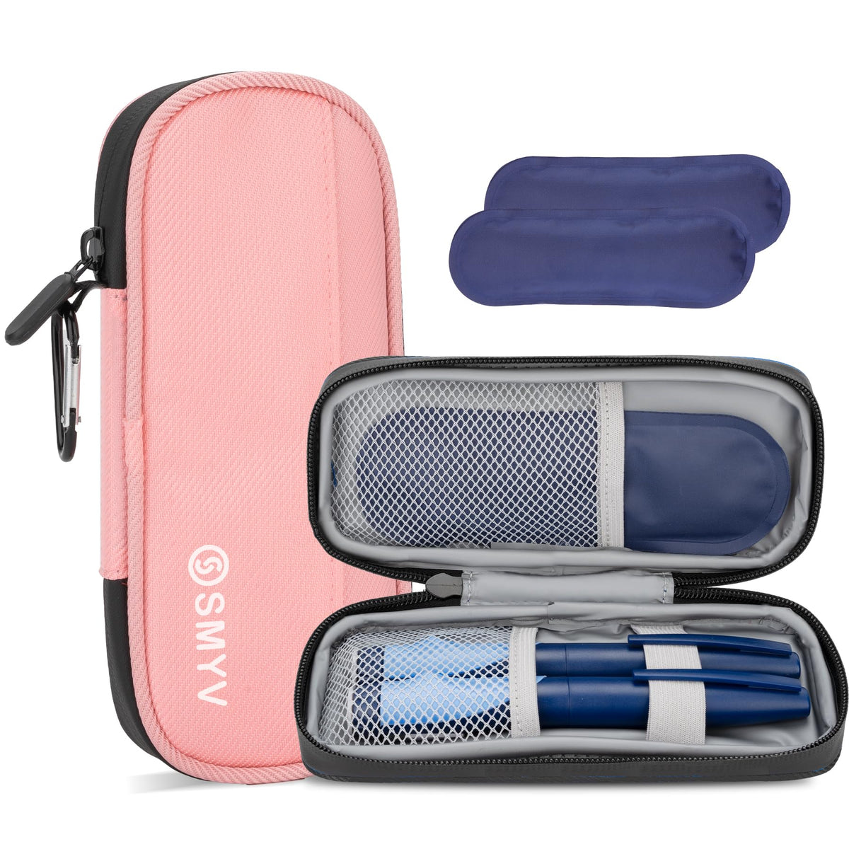 SMYV insulin travel case pink front view keeps supplies organized on the go
