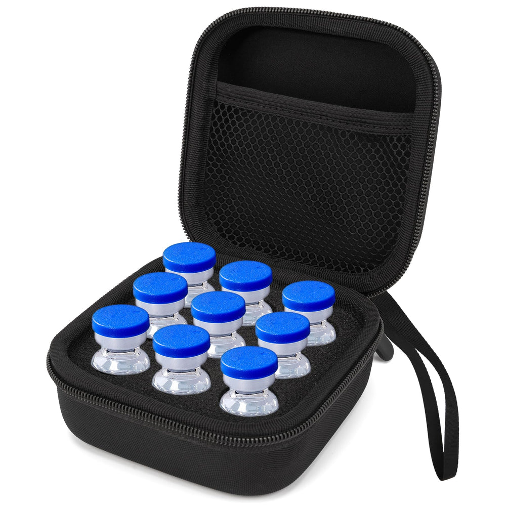 SMYV insulin vial holder with 9-slot fridge storage for organized vials.