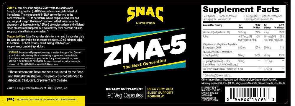 SNAC ZMA-5 bottle on nightstand ready for nightly rest and recovery
