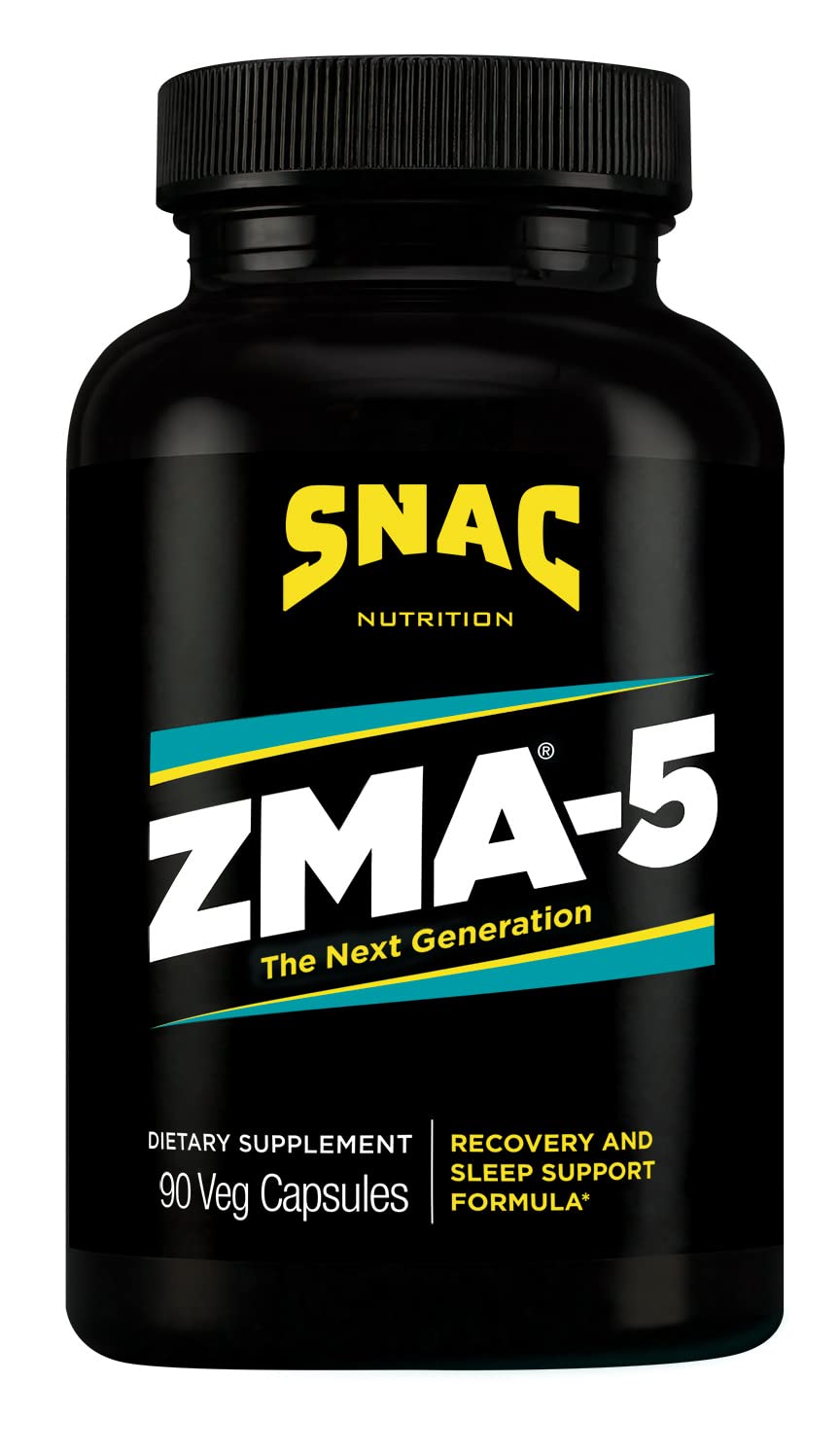 SNAC ZMA-5 sleep capsules close-up showing veggie formula for nightly use