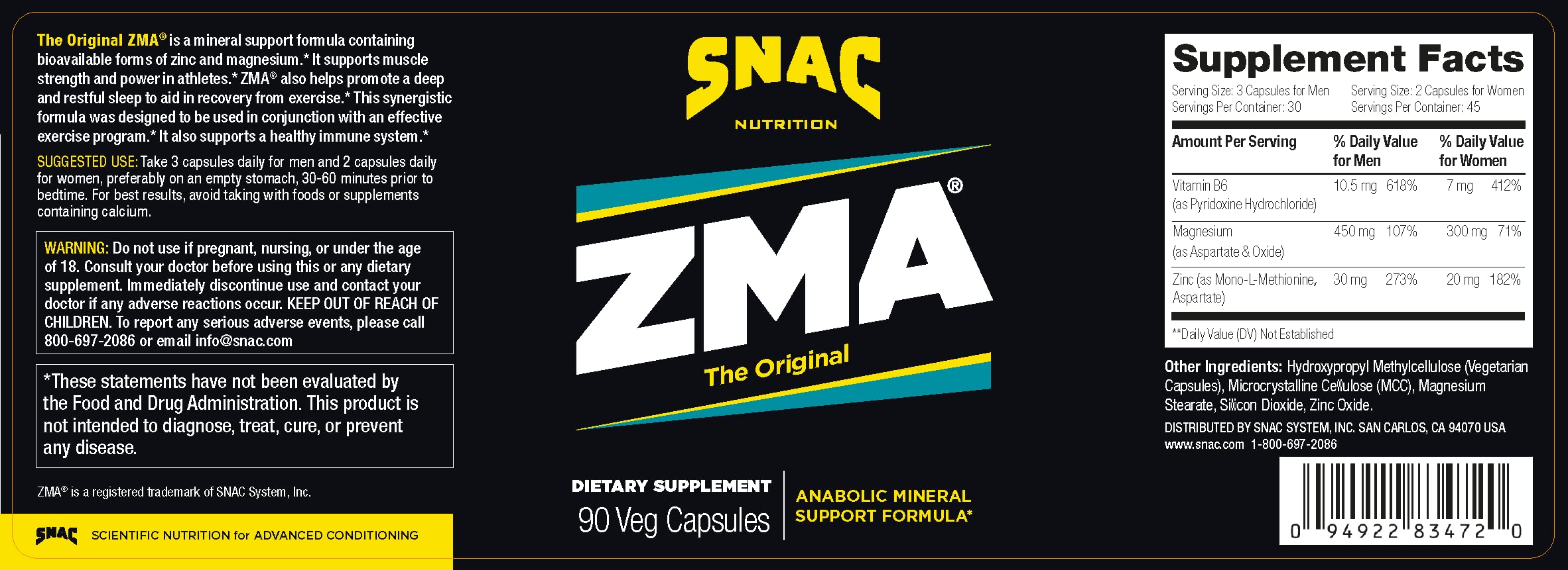 SNAC ZMA capsules closeup highlighting zinc, magnesium, and vitamin B6