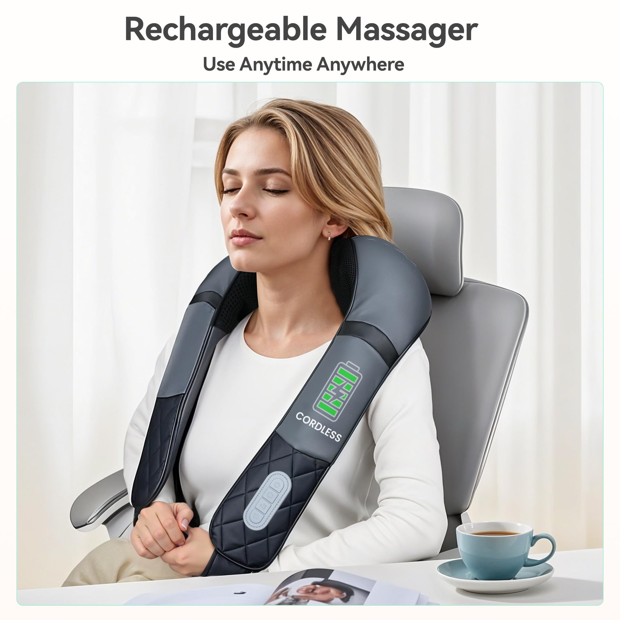 Snailax massager featuring 8 shiatsu nodes for deep kneading on neck and shoulders.