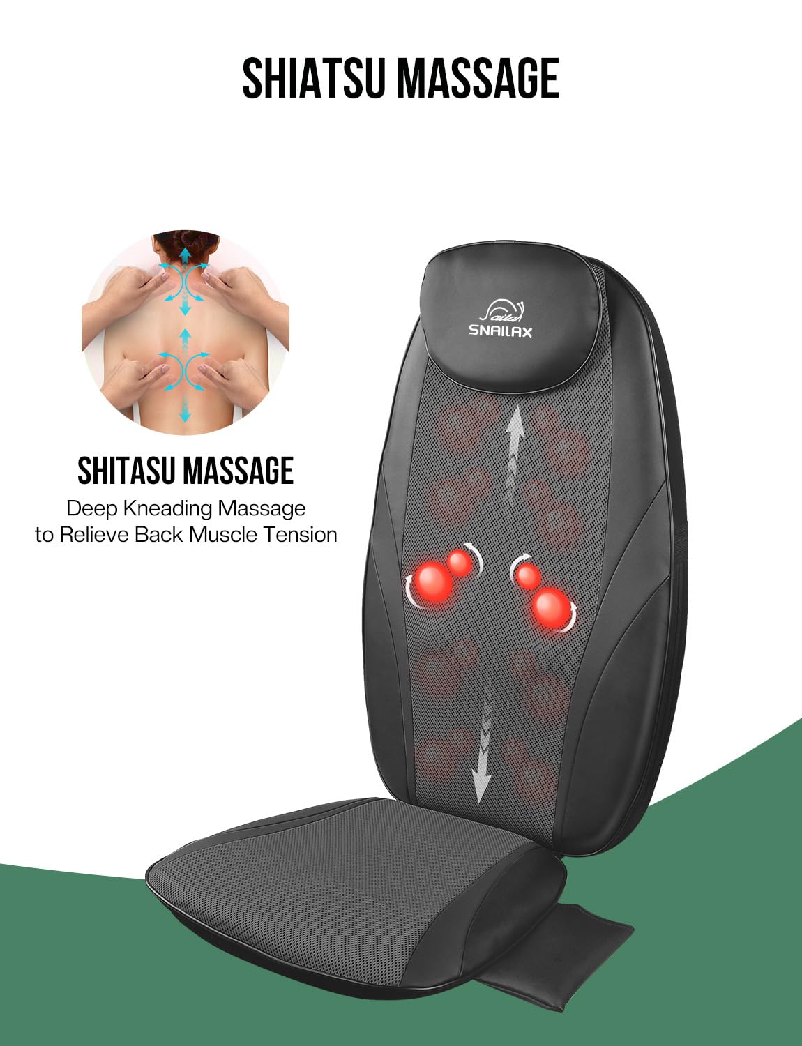 Snailax adjustable-back-area massage to focus higher or lower for personalized relief.