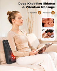 Snailax Back Massage Pillow Heat zone demonstrates soothing warmth on neck and back.