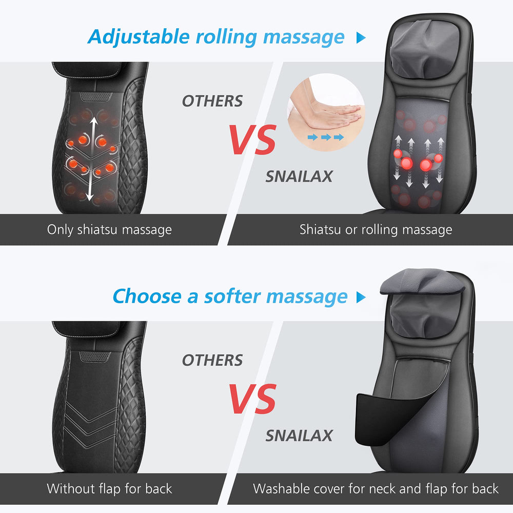 Snailax back massager with heat zone for upper and lower back