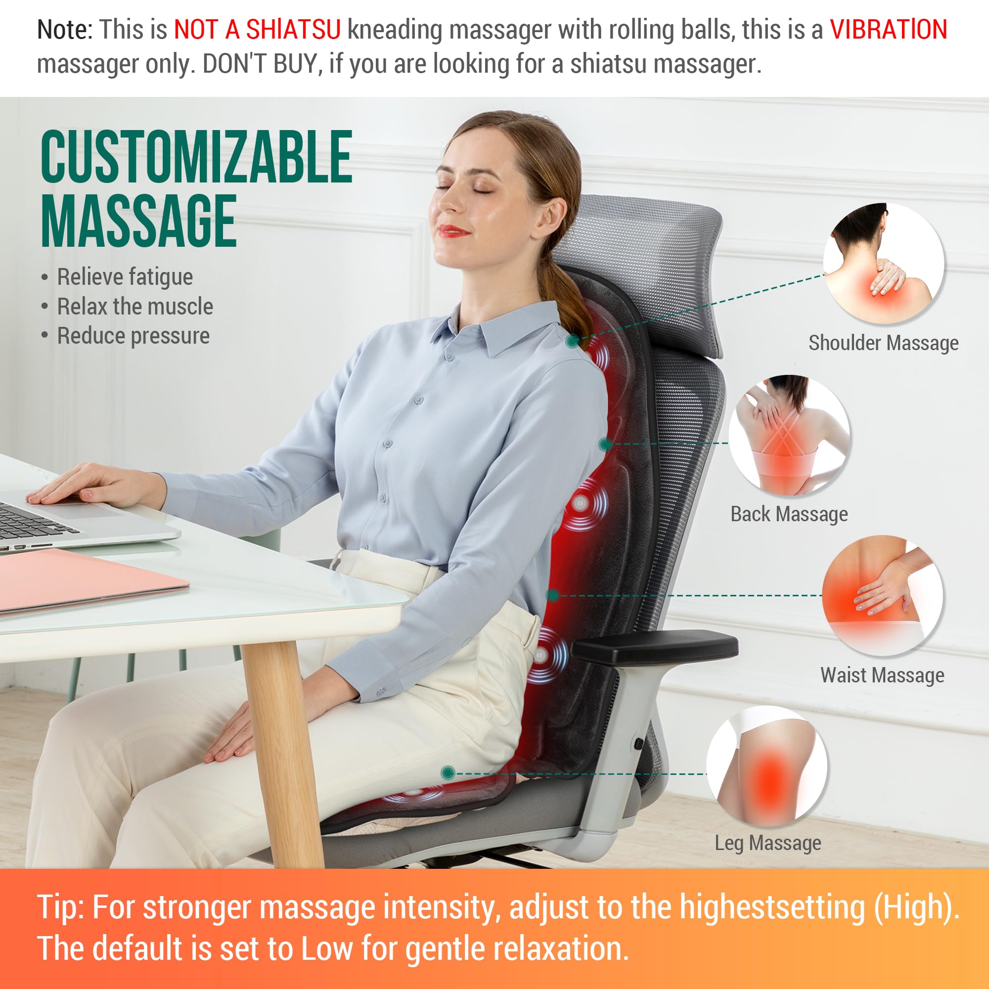 Snailax back massager seat cushion secured on a chair for stable use.