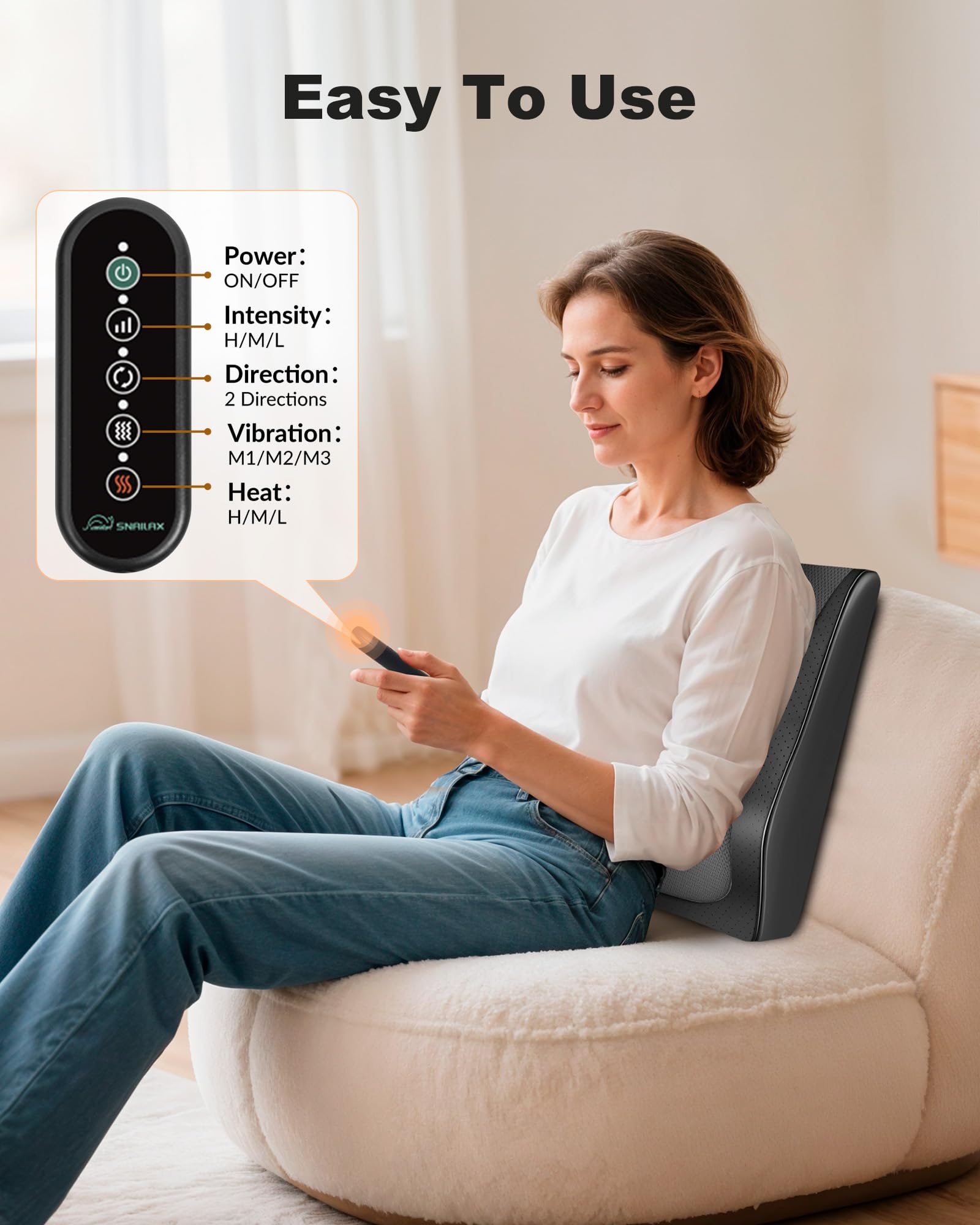 Snailax Ergonomic Design fits neck and back curves for comfortable massage.