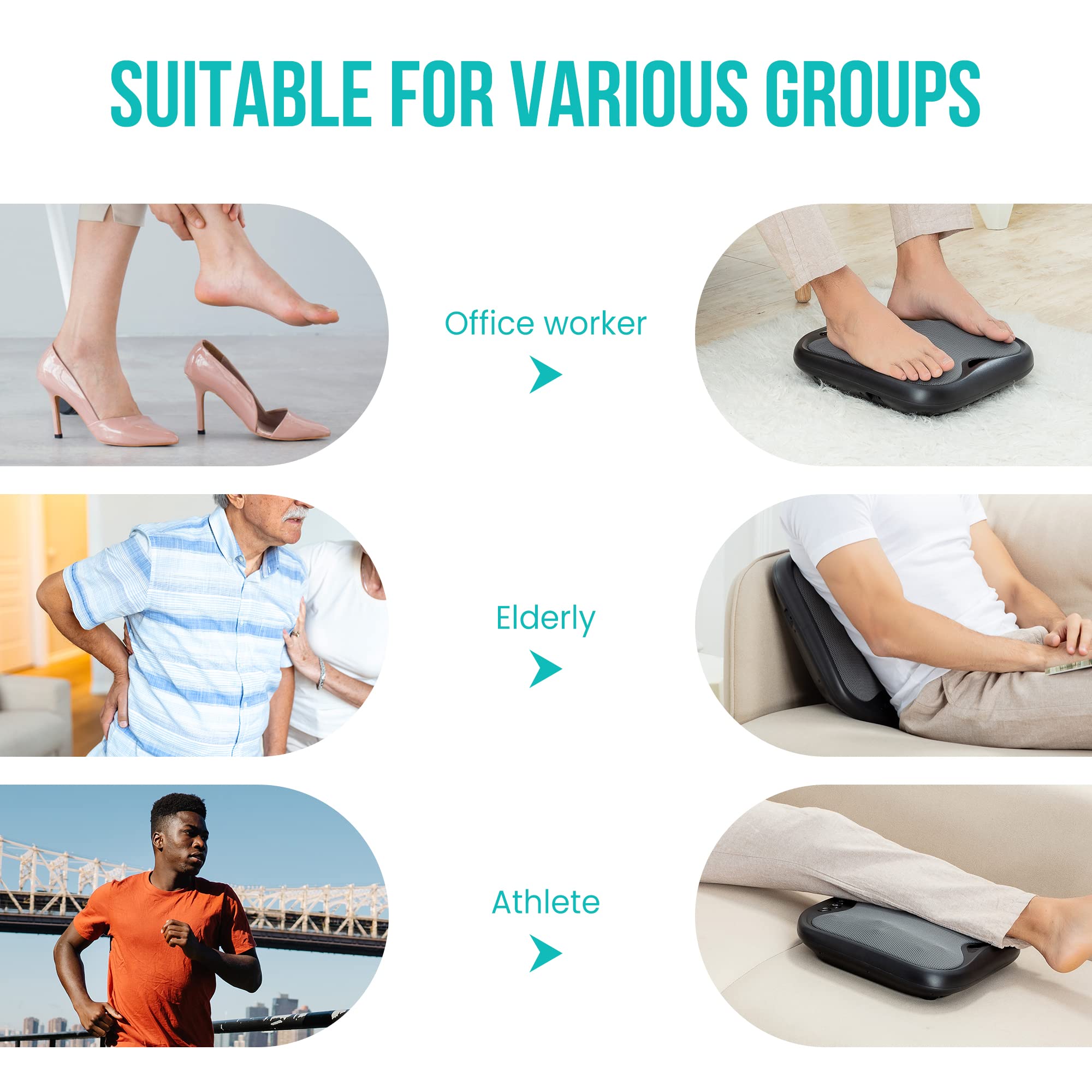 Non-slip pads stabilize the massager on any surface during use.