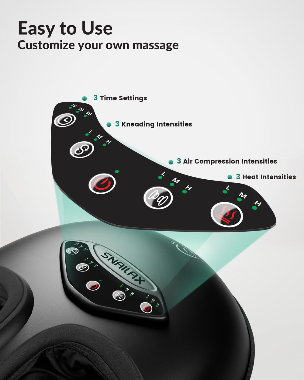 Snailax massager with auto-size sensor automatically adjusts intensity to foot size