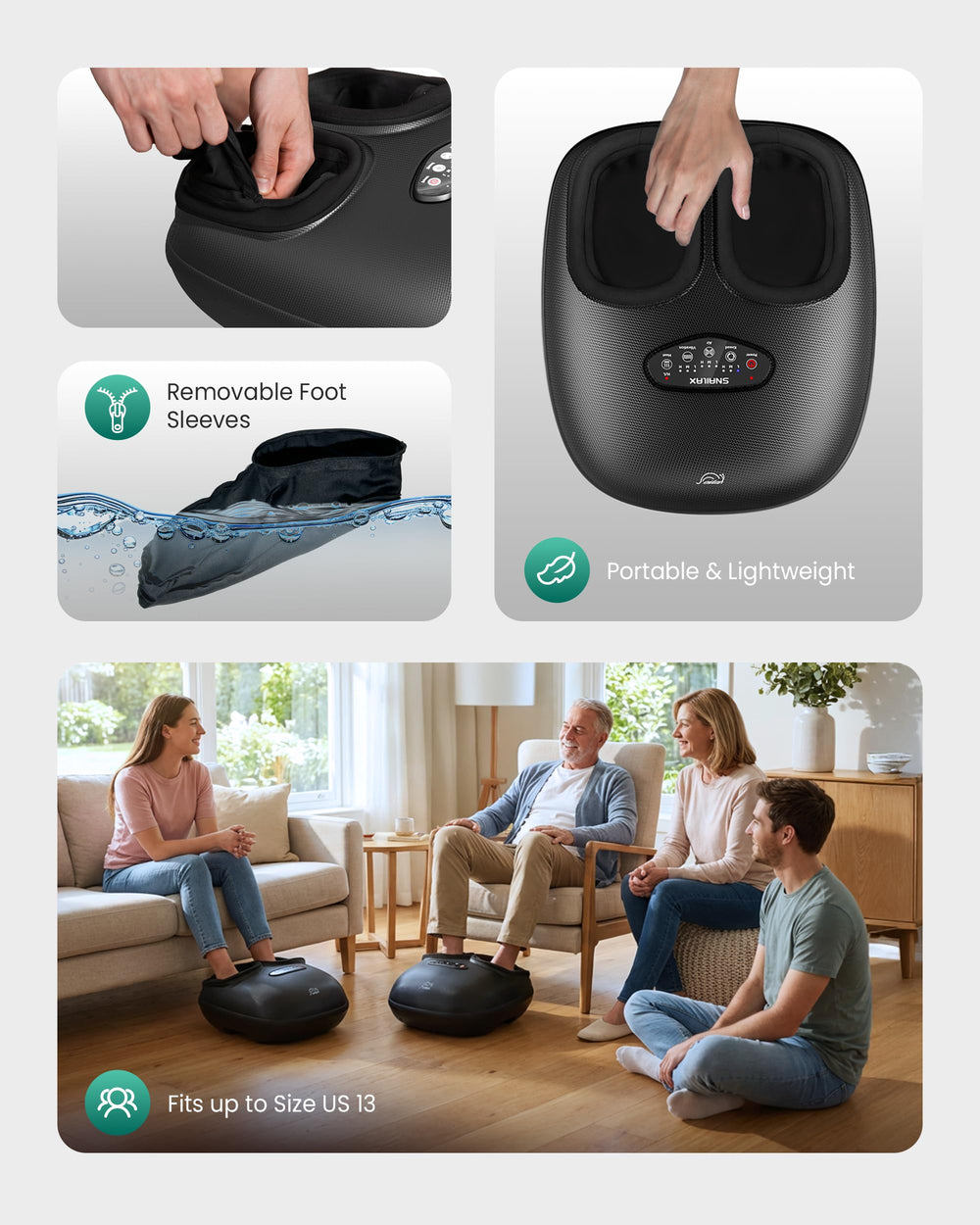 Snailax massager fits feet up to size 13 for snug warmth